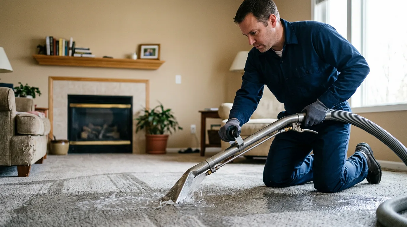 Water damage restoration technician working near Kingston, MI
